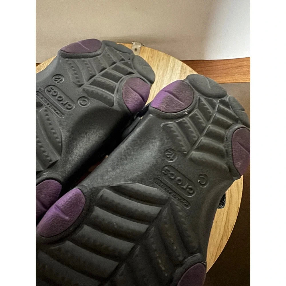 Kids Black Panther‎ Crocs with Spiked Charms Size 12